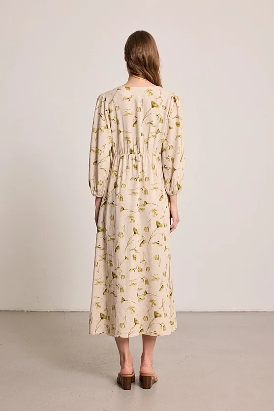 Butterfly Collection V-Neck Linen Maxi Dress - Beige - 6