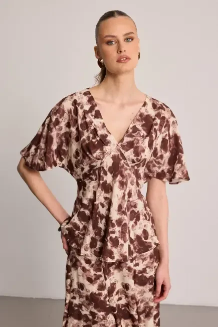 Butterfly Collection Viscose Blouse - Brown Brown