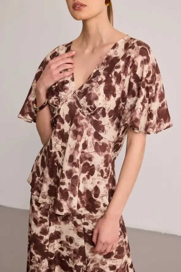 Butterfly Collection Viscose Blouse - Brown - 3