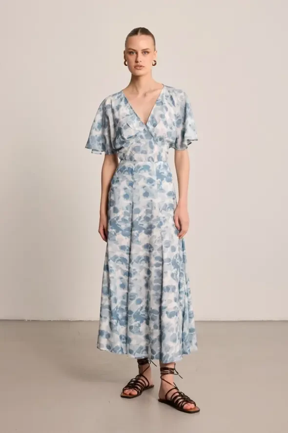 Butterfly Collection Viscose Long Skirt - Blue - 1