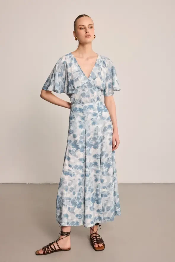 Butterfly Collection Viscose Long Skirt - Blue - 2