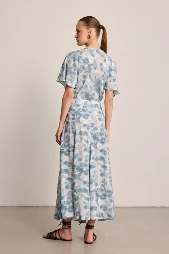 Butterfly Collection Viscose Long Skirt - Blue - 4