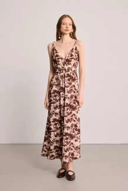 Butterfly Collection Wrap Long Dress - Brown Brown