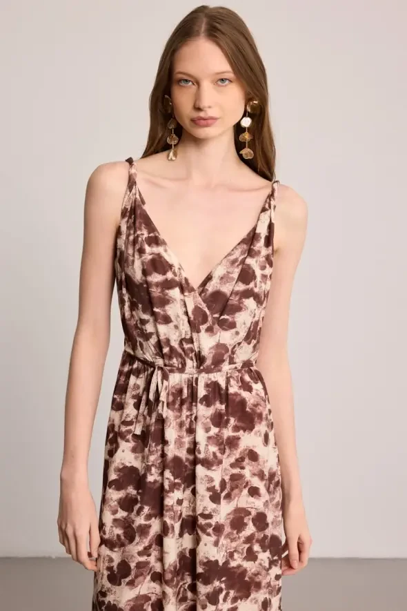 Butterfly Collection Wrap Long Dress - Brown - 3