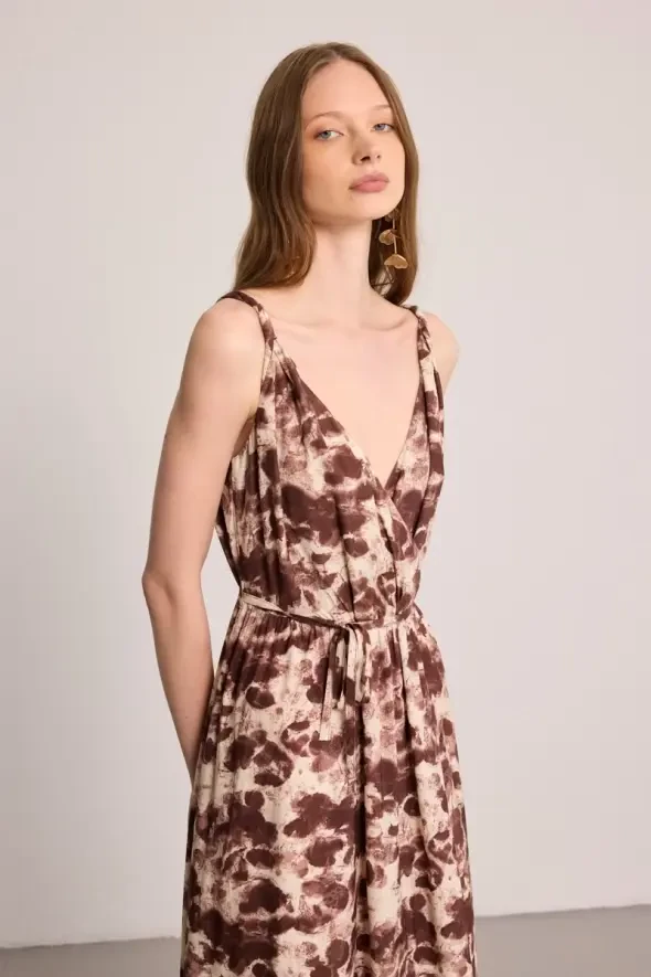 Butterfly Collection Wrap Long Dress - Brown - 5