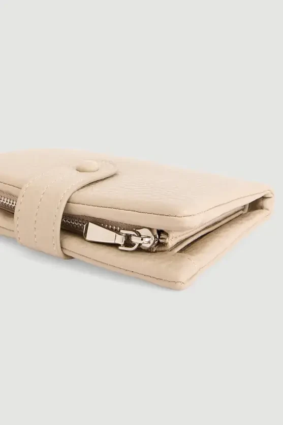 Button-Detail Mini Wallet - Beige - 2