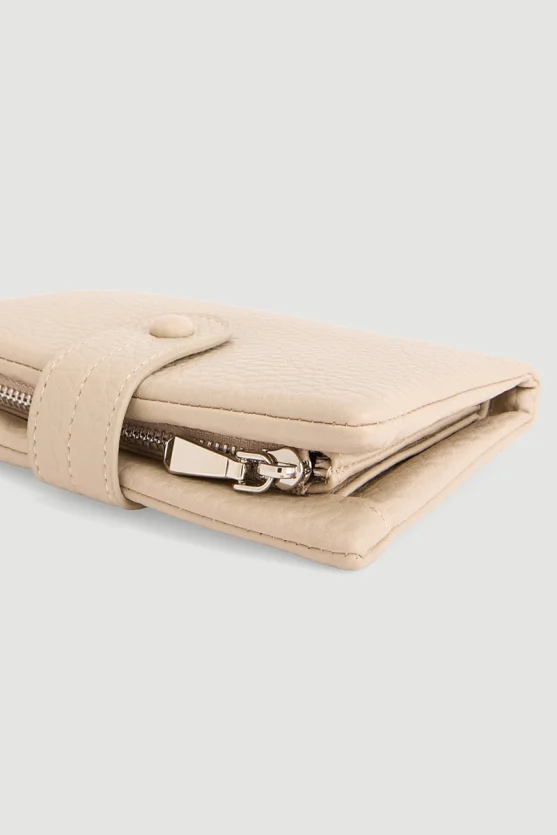 Button Detail Mini Wallet Beige - 2