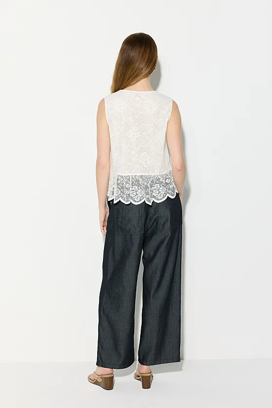 Button Detailed Lace Blouse - Ecru - Gusto