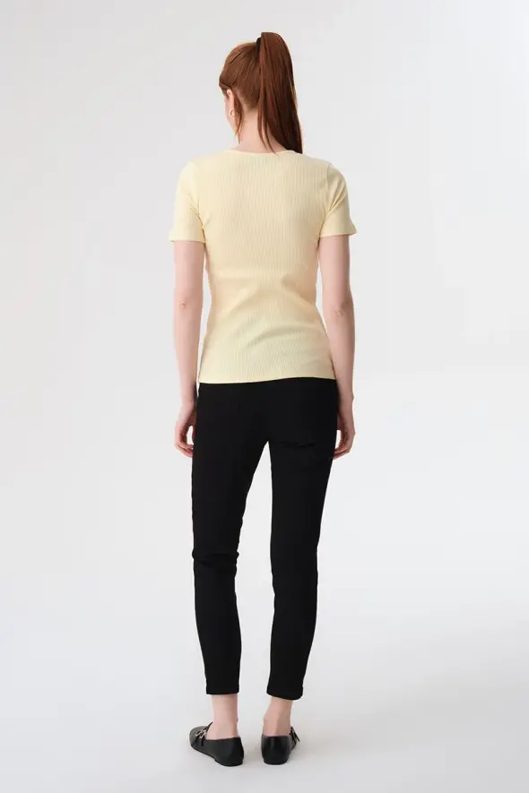 Button Detailed Ribbed Blouse - Yellow - 4