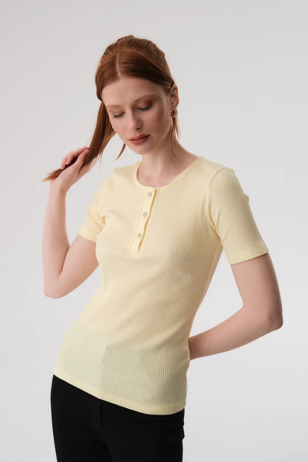 Button Detailed Ribbed Blouse - Yellow Yellow