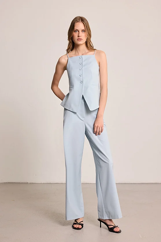 Button-Front Corset Vest - Blue - 2