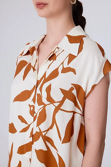 Button-Front Viscose Shirt - Brick - 8