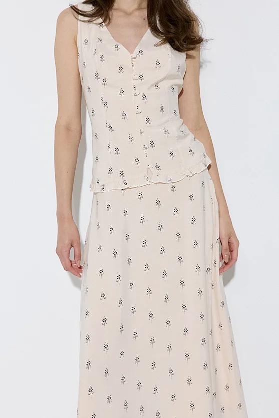 Button-Front Viscose Tank Blouse - Beige - 4