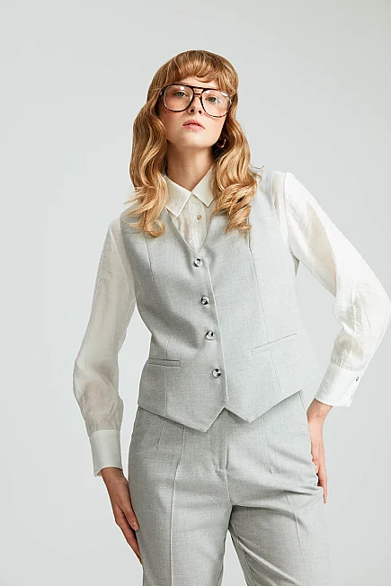 Buttoned Classic Vest - Grey - Gusto