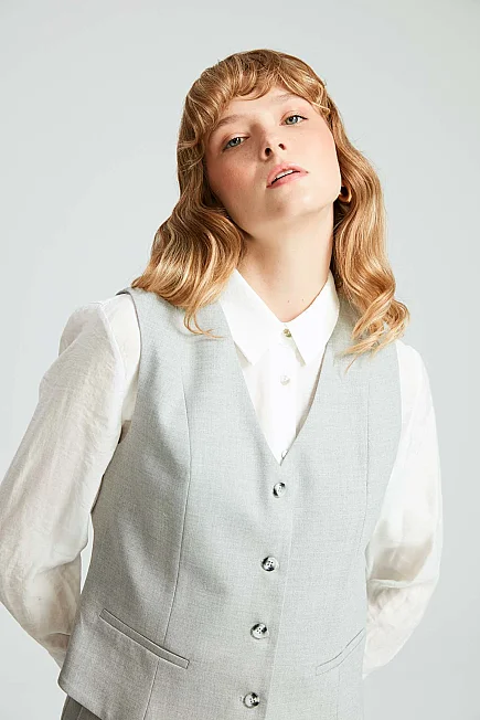 Buttoned Classic Vest - Grey - Gusto