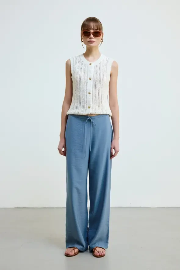 Buttoned Cotton Knit Vest - Ecru - 3
