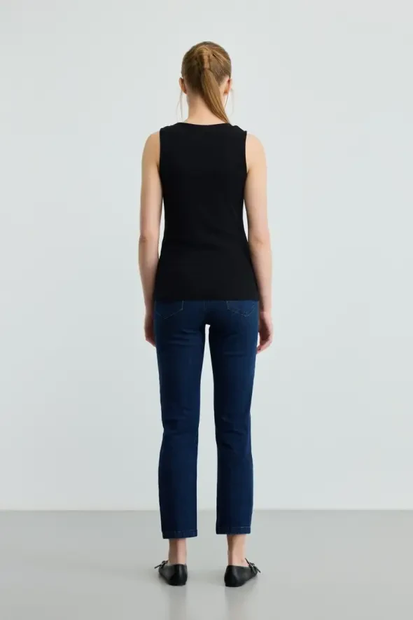 Buttoned Cotton Tank Top - Black - 4