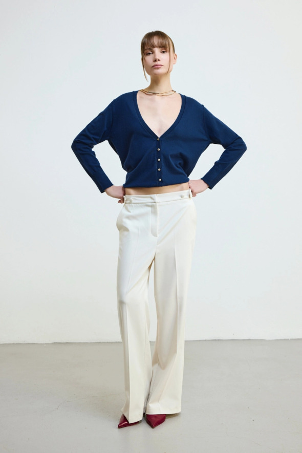 Buttoned Tapered Pants - Ecru - Gusto