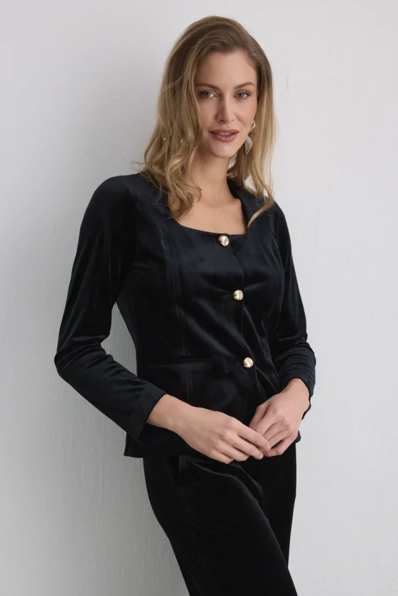Buttoned Velvet Jacket Black - Gusto