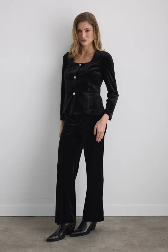 Buttoned Velvet Jacket Black - 2