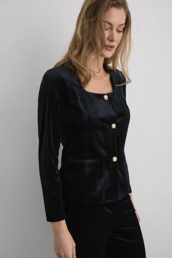 Buttoned Velvet Jacket Black - Gusto