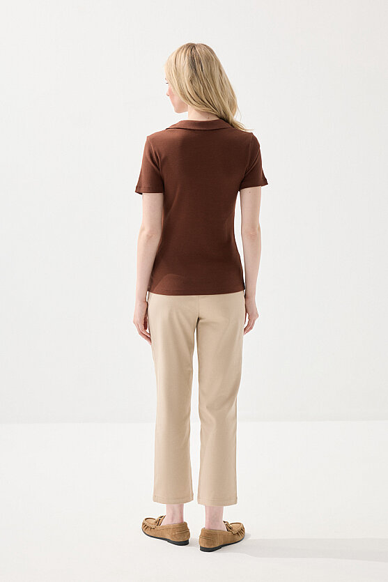 Canvas Mom Fit Pants - Beige - 5