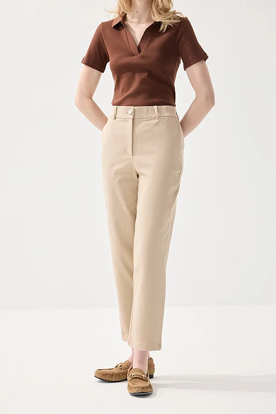 Canvas Mom Fit Pants - Beige - Gusto