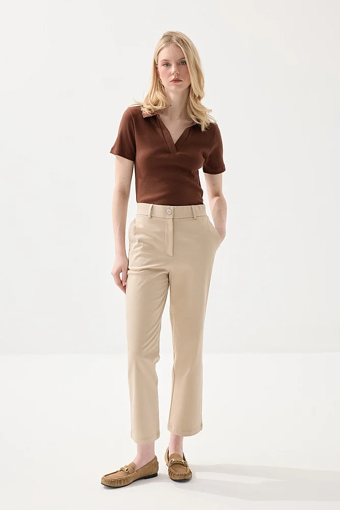 Canvas Mom Fit Pants - Beige