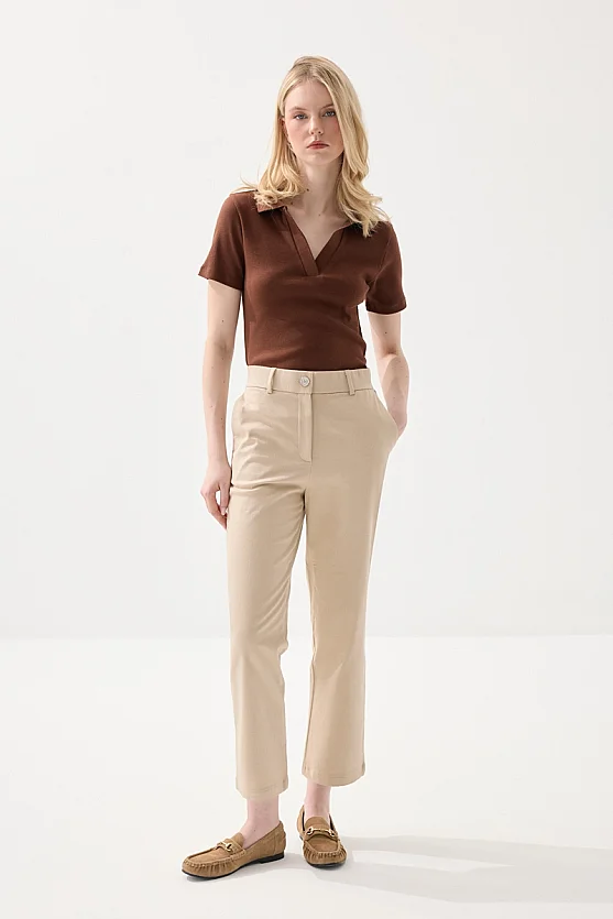 Canvas Mom Fit Pants - Beige - 1