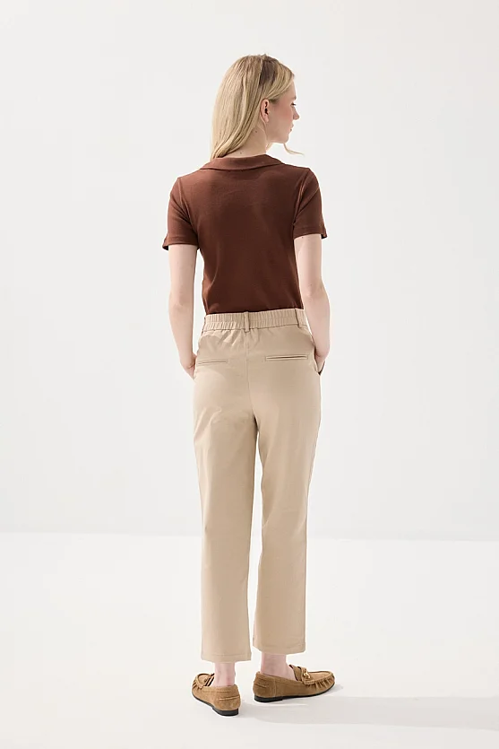 Canvas Mom Fit Pants - Beige - 6