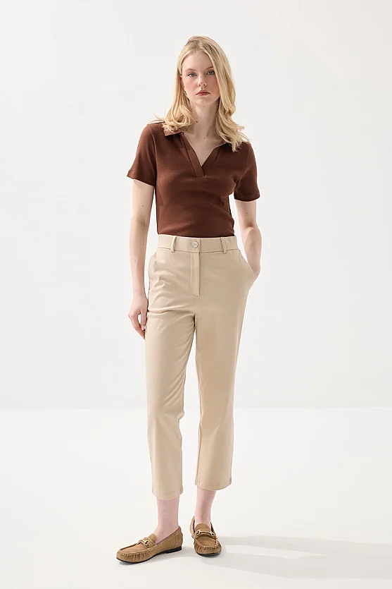 Canvas Mom Fit Pants - Beige - 4