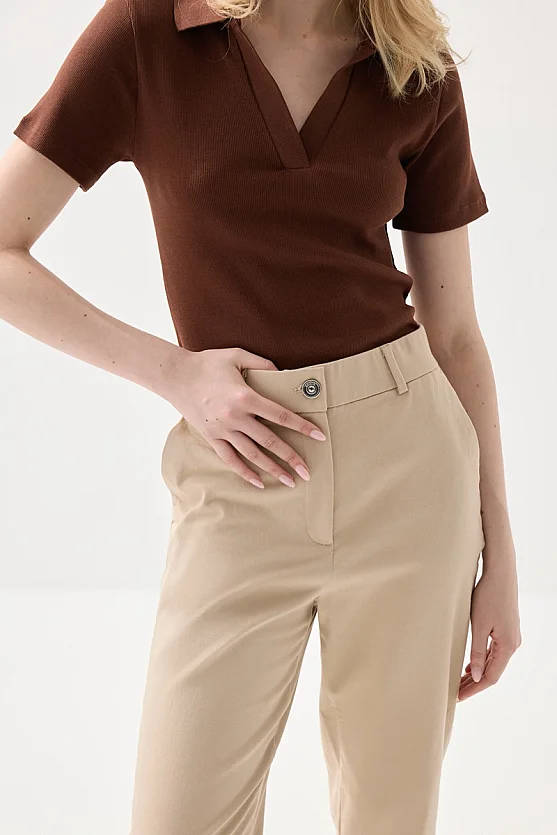 Canvas Mom Fit Pants - Beige - 3