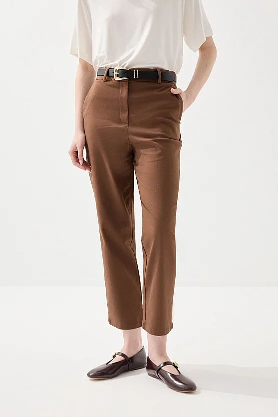 Canvas Mom Fit Pants - Brown - 2