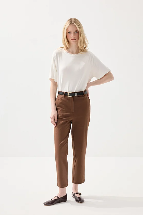 Canvas Mom Fit Pants - Brown - 1