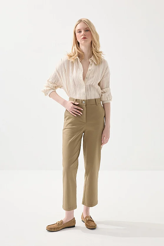 Canvas Mom Fit Pants - Khaki - Gusto