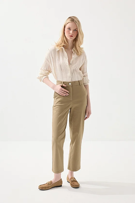 Canvas Mom Fit Pants - Khaki - 5
