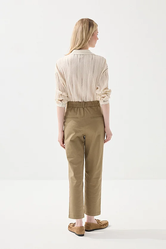 Canvas Mom Fit Pants - Khaki - 7