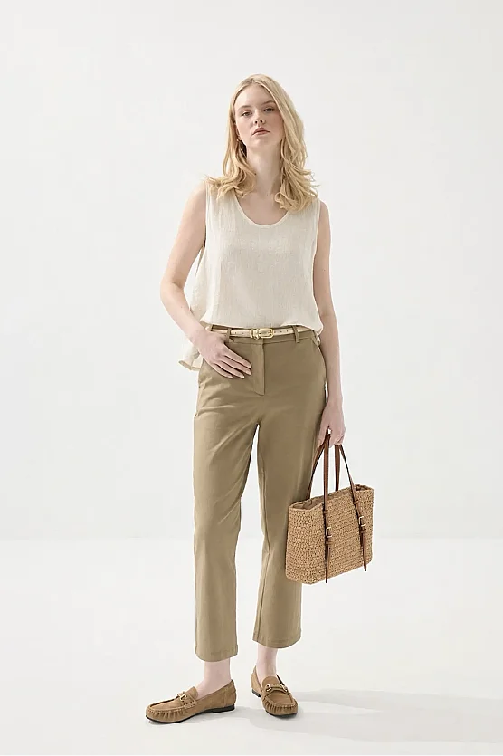 Canvas Mom Fit Pants - Khaki - Gusto