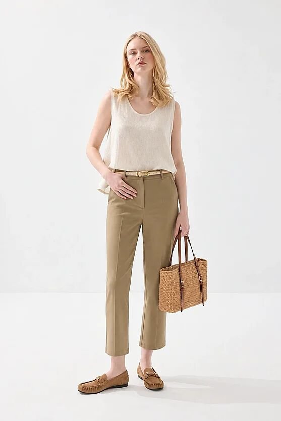 Canvas Mom Fit Pants - Khaki - Gusto