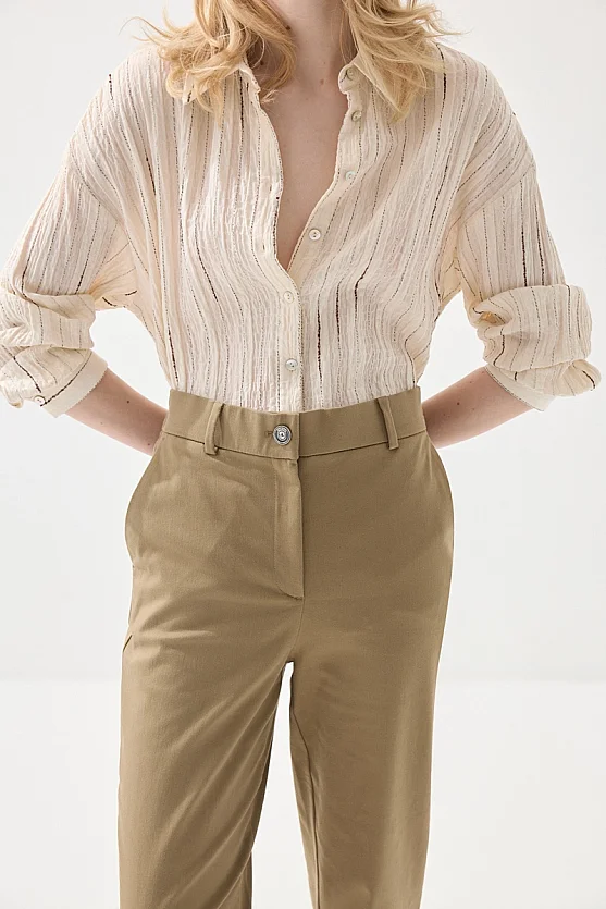 Canvas Mom Fit Pants - Khaki - 3