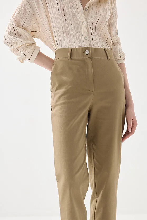 Canvas Mom Fit Pants - Khaki - 4