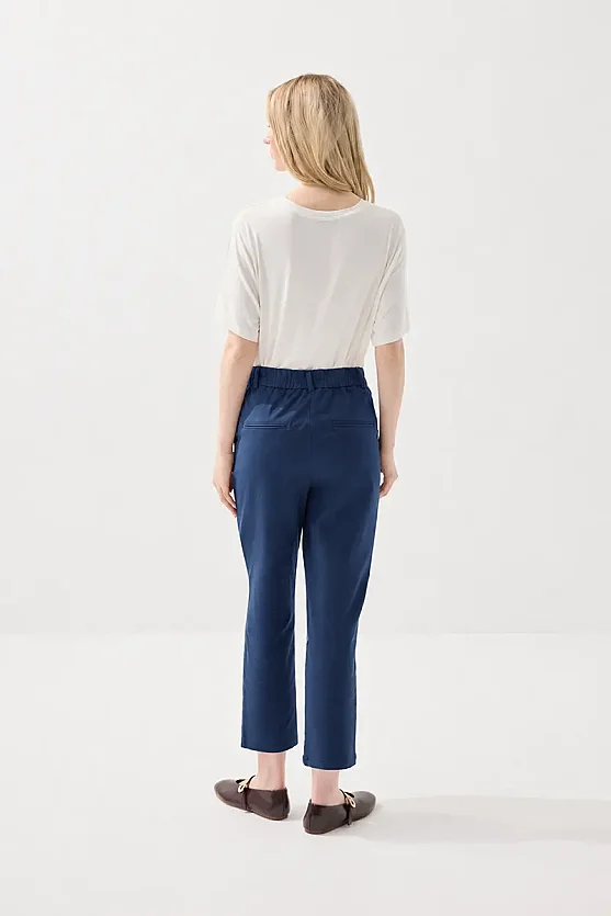 Canvas Mom Fit Pants - Navy Blue - 4