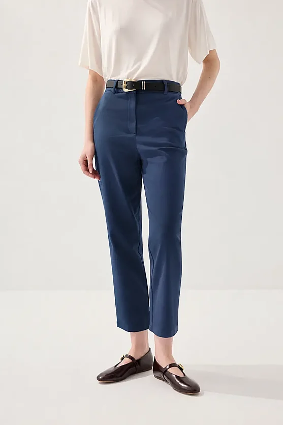 Canvas Mom Fit Pants - Navy Blue - 2