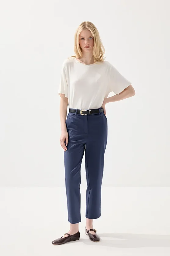 Canvas Mom Fit Pants - Navy Blue - Gusto
