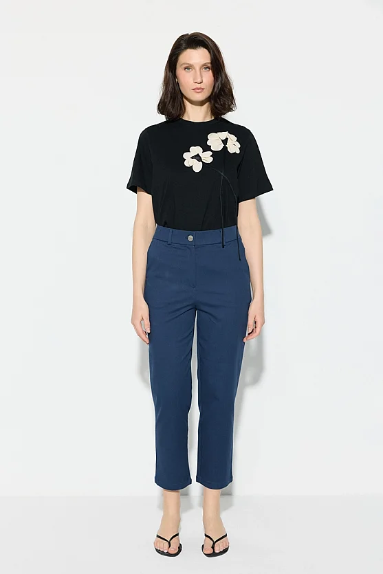 Canvas Mom Fit Pants - Navy Blue - Gusto