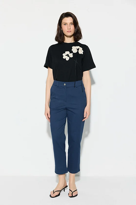 Canvas Mom Fit Pants - Navy Blue - Gusto