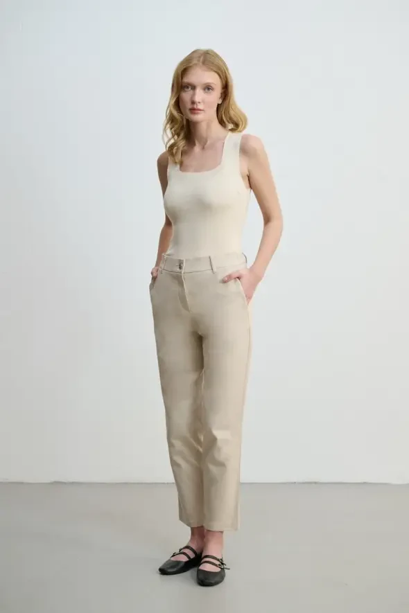 Canvas Mom Jeans - Beige - 1