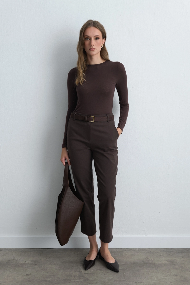 Canvas Mom Pants - Brown
