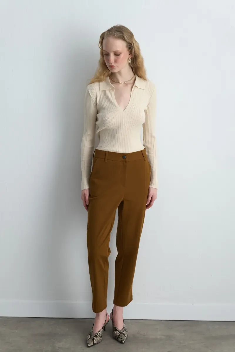 Canvas Mom Pants - Camel - 1