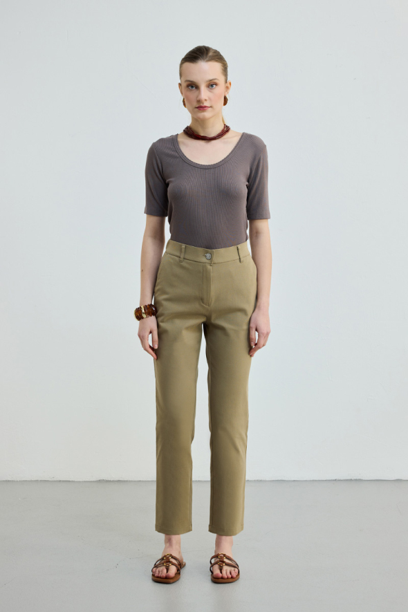 Canvas Mom Pants - Khaki - 1